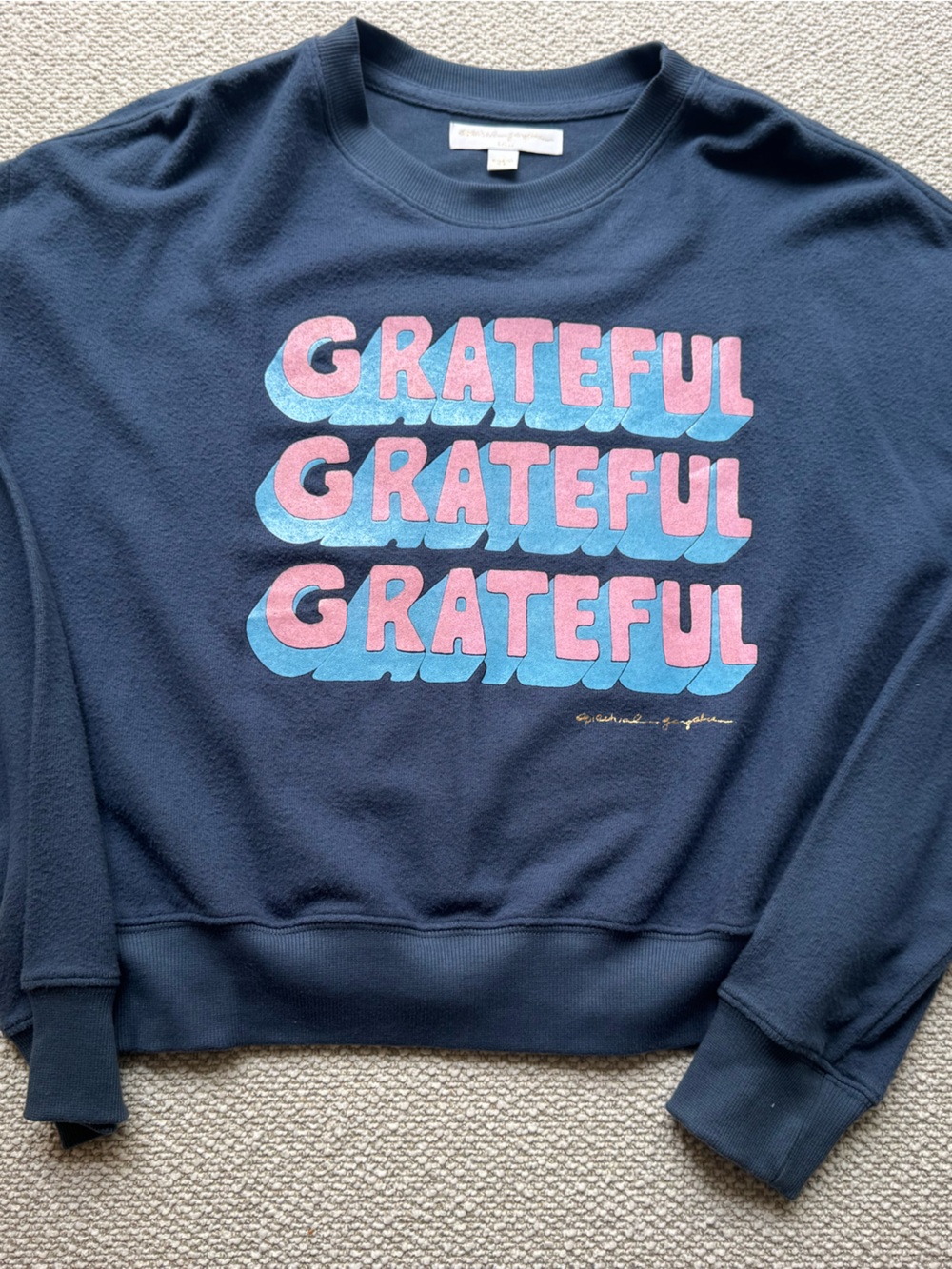 Spiritual Gangster Navy Sweatshirt with Pink & Light Blue 'Grateful' Graphic